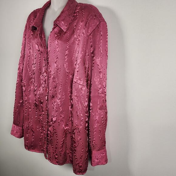 Maggie Barnes Womens Shirt Plus 2X Textured Satin Crinkle Button Front Feminine - Picture 5 of 10